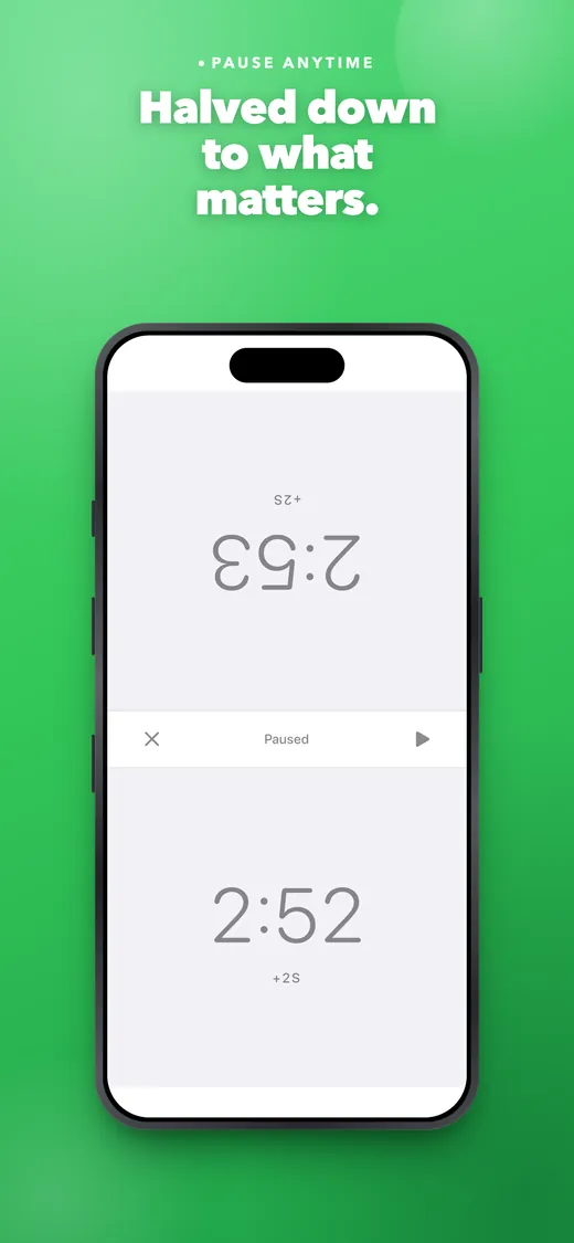 Halved down to what matters. — a paused game, showing the pause and end-game controls.