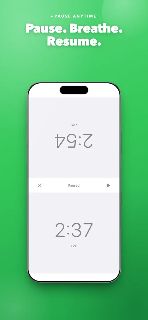 Pause. Breathe. Resume. — a paused game with the resume and end-game controls.